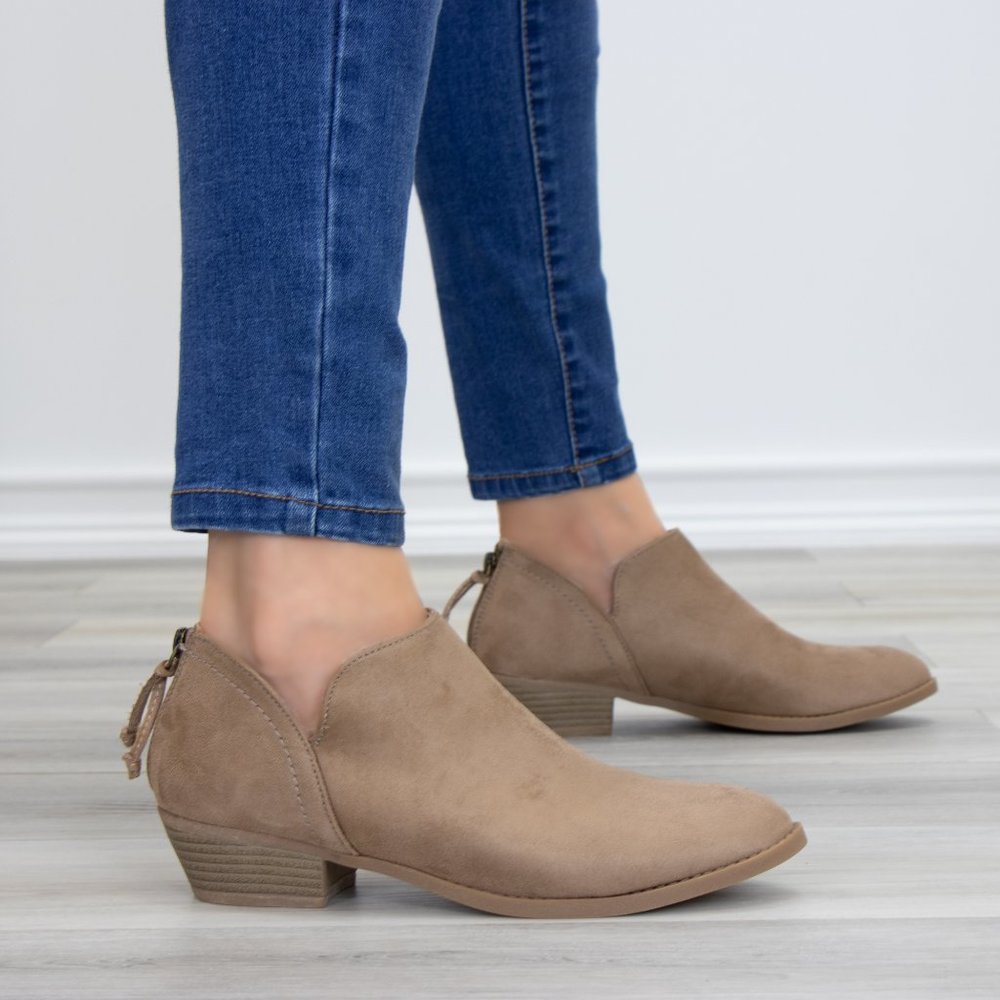 Tan Faux Suede Low Cut Ankle Booties - Picture 7 of 11